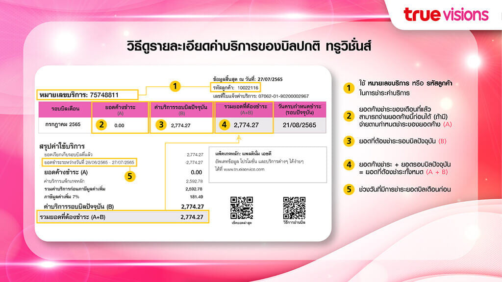 วิธีดูรายละเอียดสรุปการใช้งานของบิลปกติ ทรูวิชั่นส์